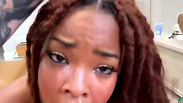 POV Huge Tits Ebony Sucks And Rides Cock