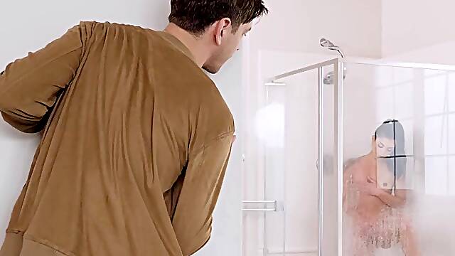 Inked Gina Valentina banged doggystyle after hard throatfuck