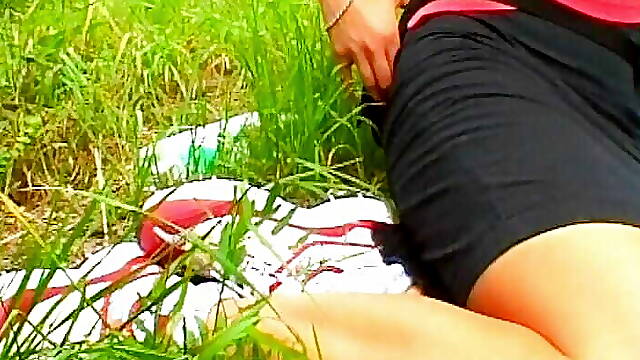 Pierced titted babe from Germany getting her pussy dildoed outdoors